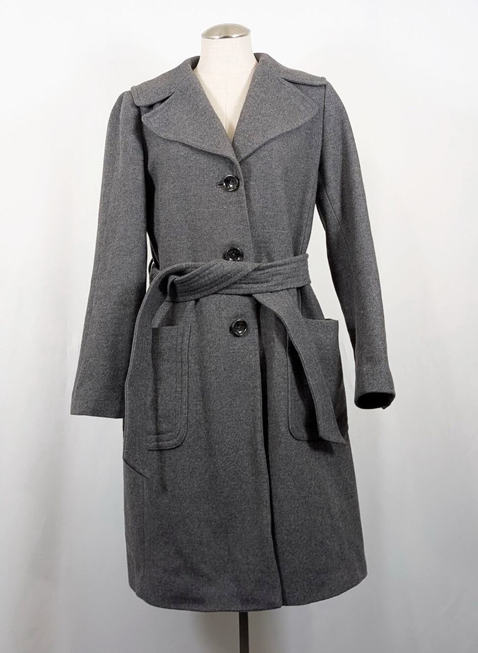Vintage Y2K Coat Banana Republic Gray Wool Blend Belted Women's Size M Old Money - Picture 1 of 9